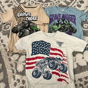 THREE Monster Jam Grave Digger t-shirts, size 5 GUC!